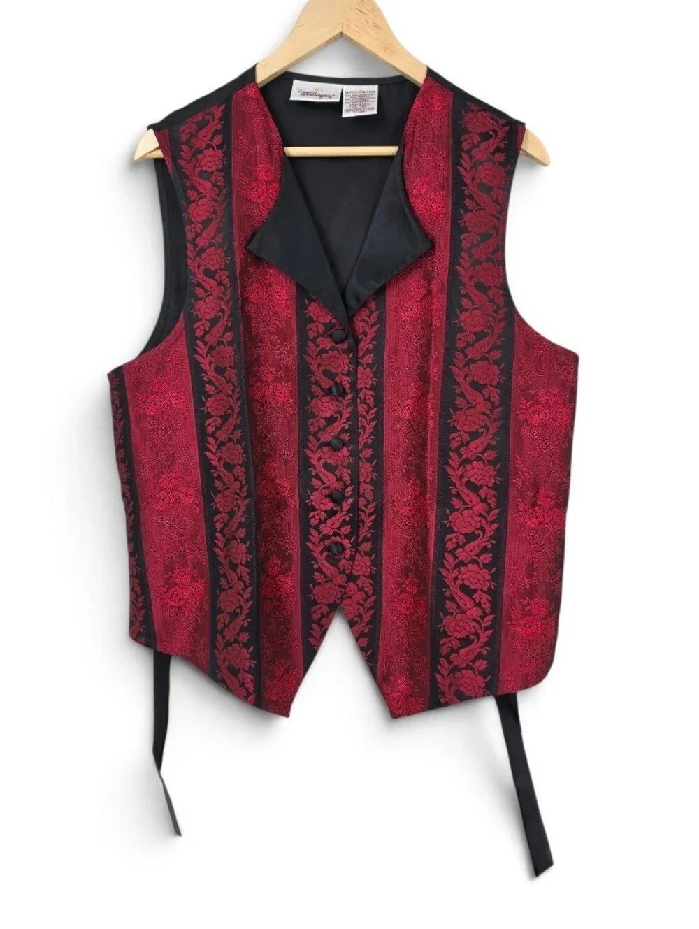 Vintage Red & Black Satin Jacquard Brocade Vest
